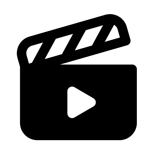 Video production clapperboard icon with a play button.